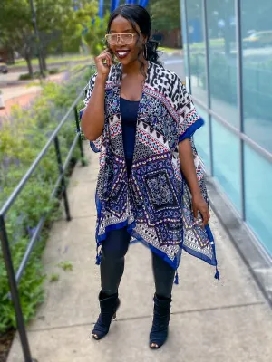 Geo Animal Print Kimono - Blue