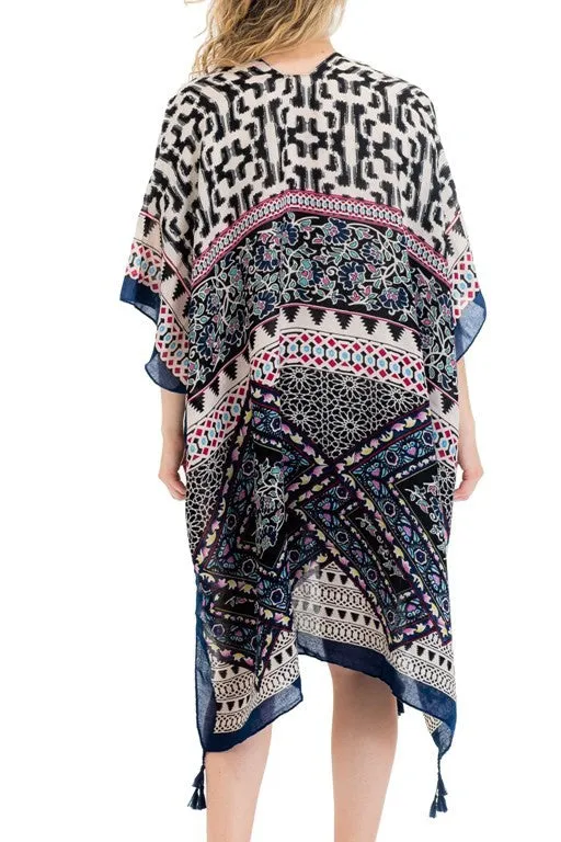 Geo Animal Print Kimono - Blue