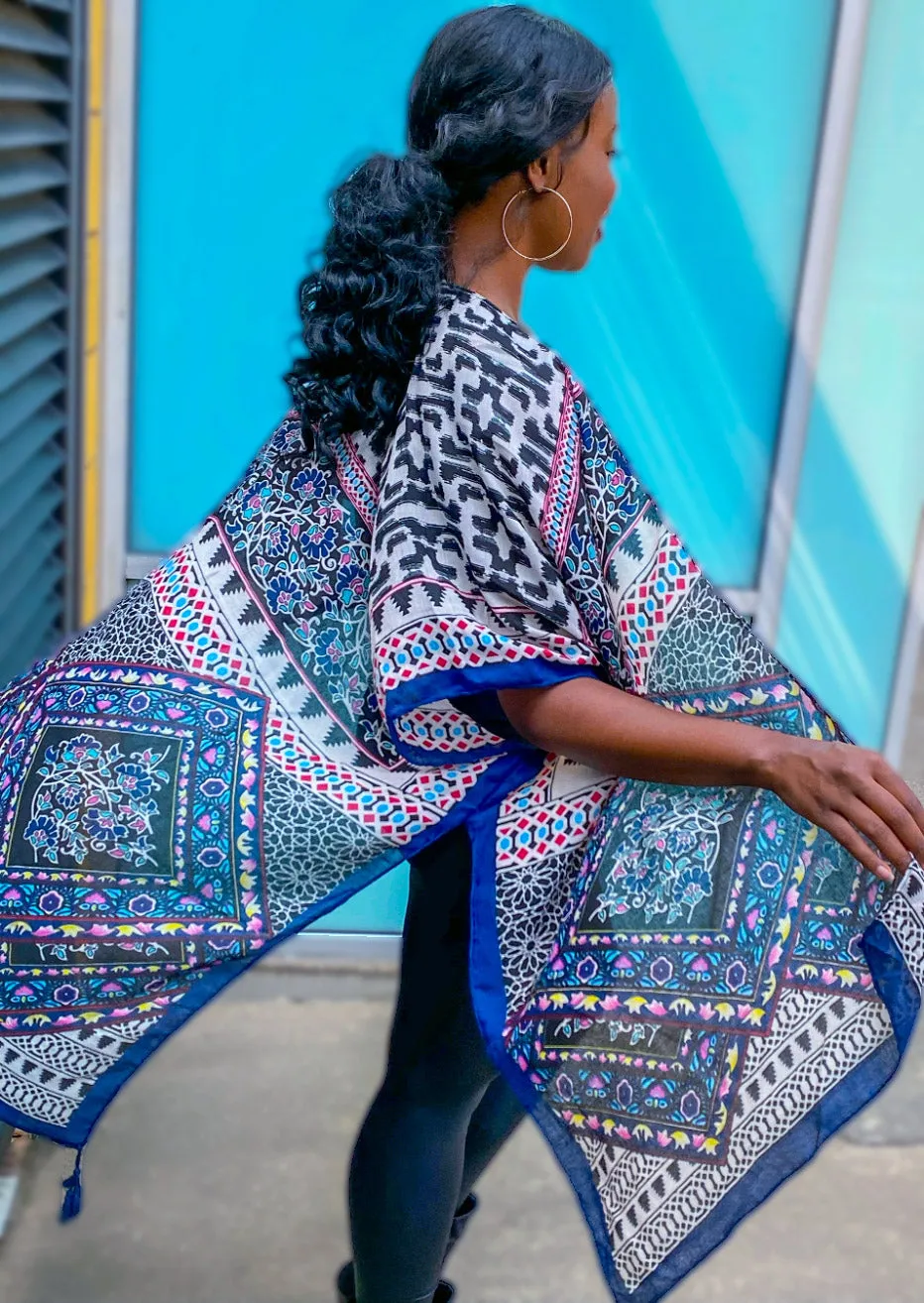 Geo Animal Print Kimono - Blue