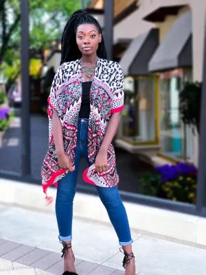 Geo Animal Print Kimono - Red