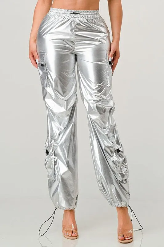 Gianna Metallic Shiny Cargo Jogger Pants