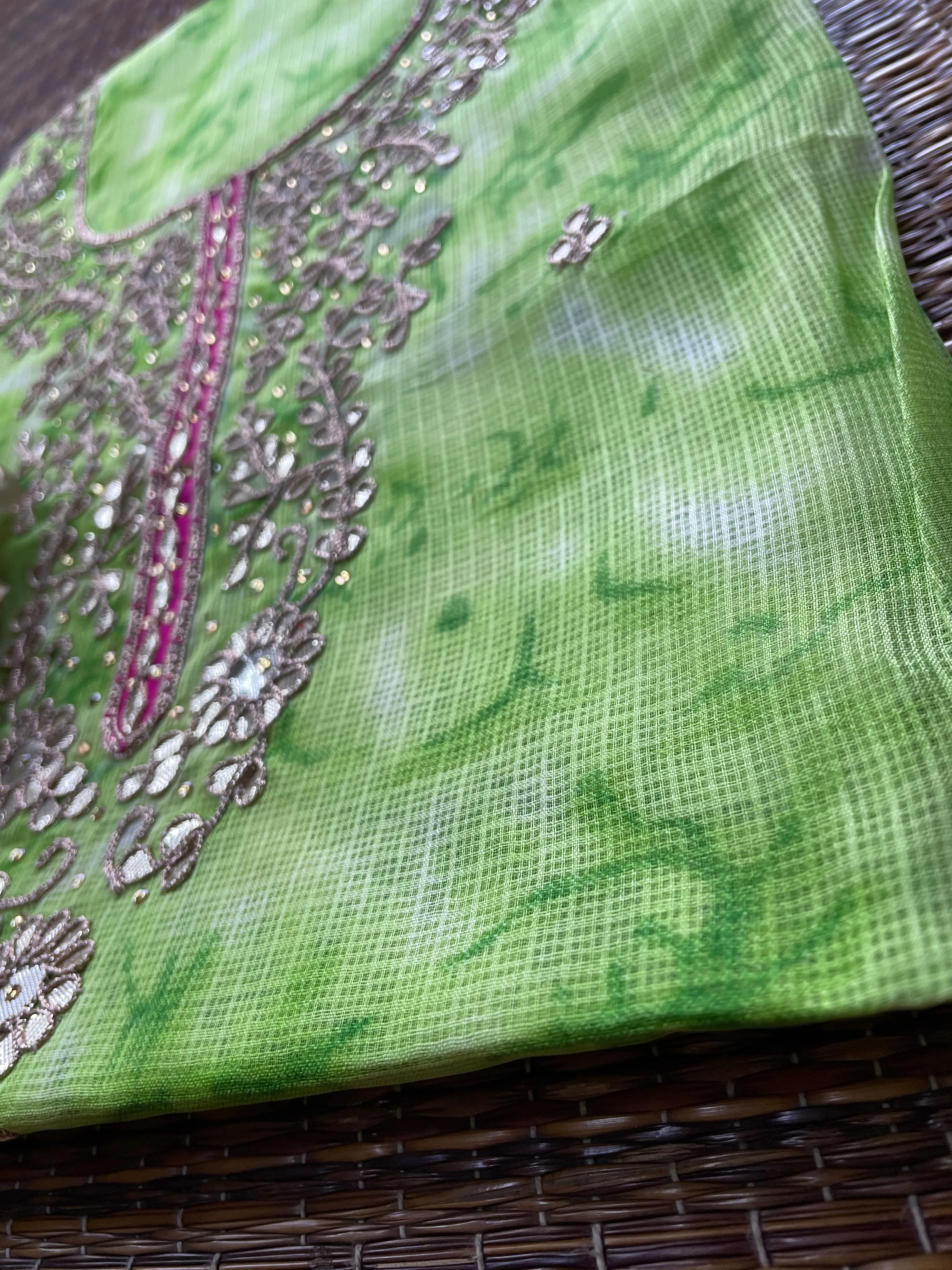 Green Gota Patti Kurti In Kota Doria