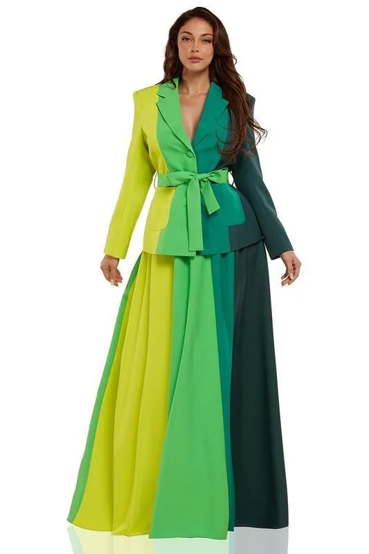 Green Gradation Color Block Two Piece Set