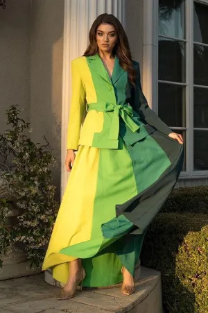 Green Gradation Color Block Two Piece Set