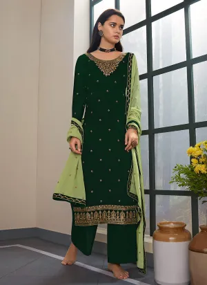 Green Two Tone Embroidered Palazzo Style Pant Suit