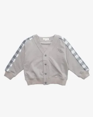 Grey and White Plaid Cardigan