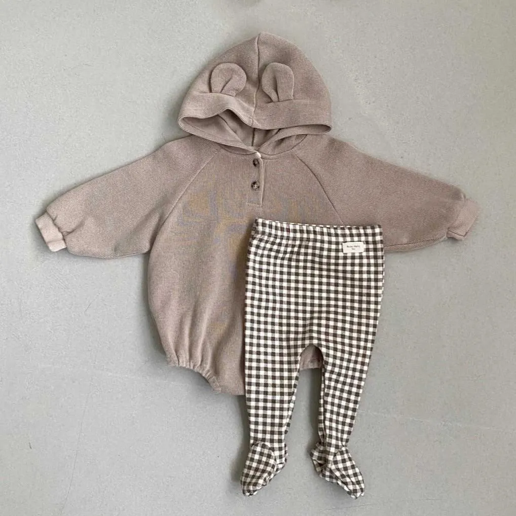 Harley Bear hoodie baby Romper | Mocha