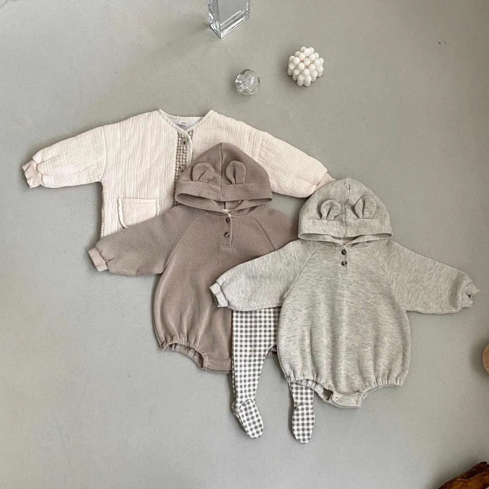 Harley Bear hoodie baby Romper | Mocha
