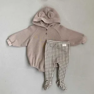 Harley Bear hoodie baby Romper | Mocha