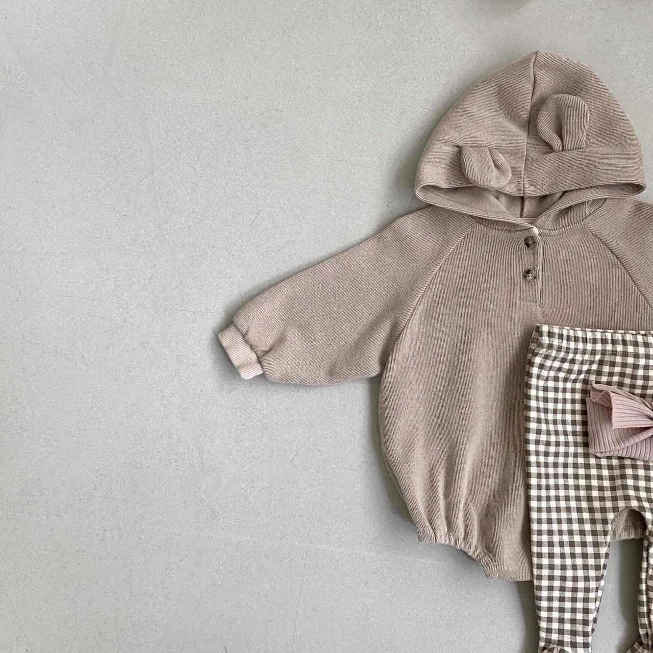 Harley Bear hoodie baby Romper | Mocha
