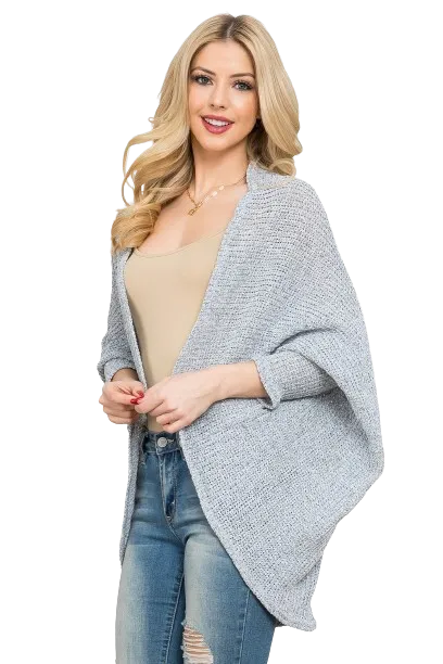 Heather Grey Plus Size Dolman Sleeve Open Front Cardigan  - Pack of 6