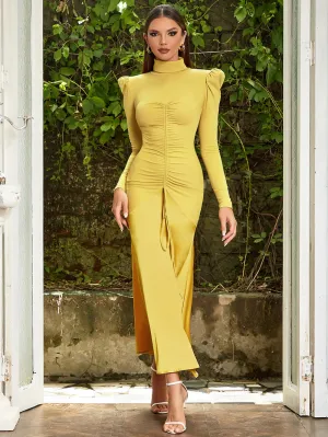 High Neck Pure Color Maxi Bodycon Dress HB0339