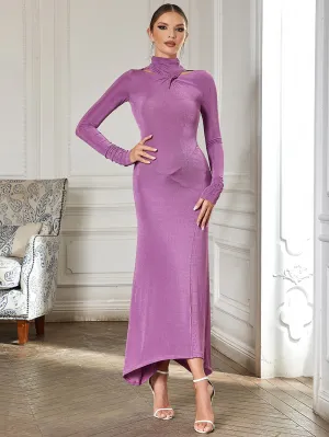 High Neck Solid Color Maxi Bodycon Dress HB0351