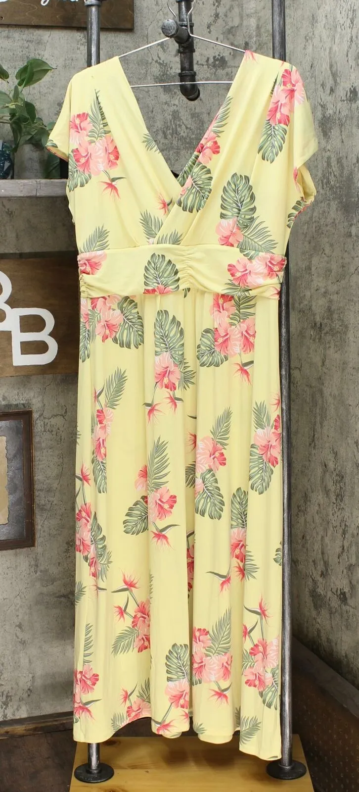 IMAN Women's Boho Chic Maxi Dress with Head Wrap Yellow Floral Petite XL