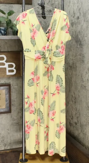 IMAN Women's Boho Chic Maxi Dress with Head Wrap Yellow Floral Petite XL