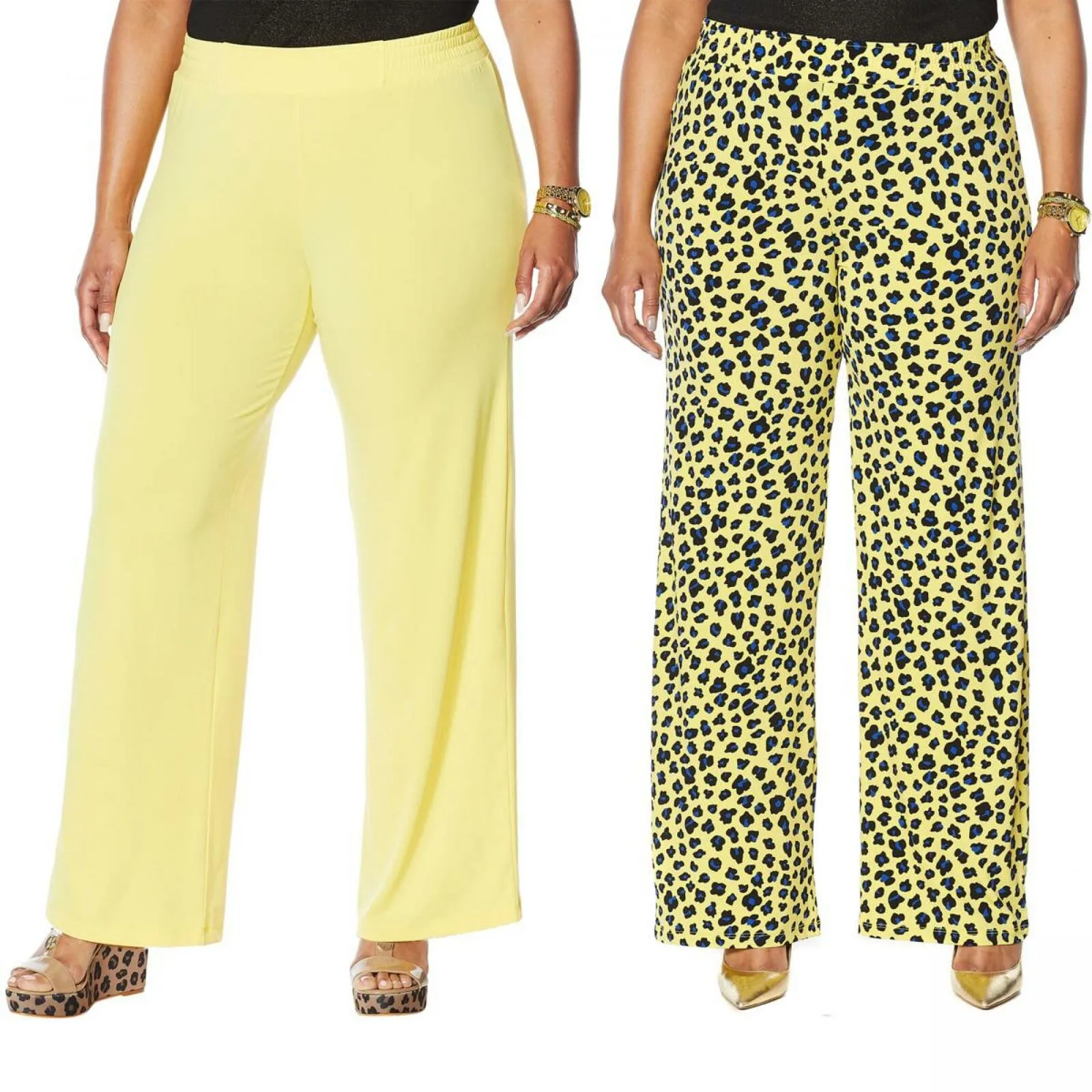 IMAN Women's Plus Size 2 Pack Global Chic Luxury Resort Palazzo Pants