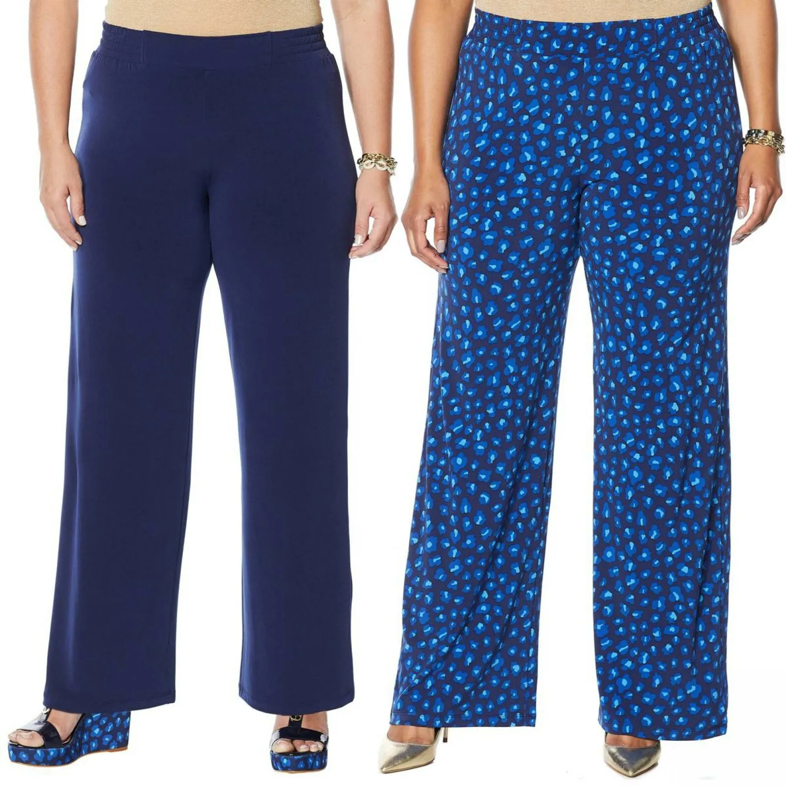 IMAN Women's Plus Size 2 Pack Global Chic Luxury Resort Palazzo Pants