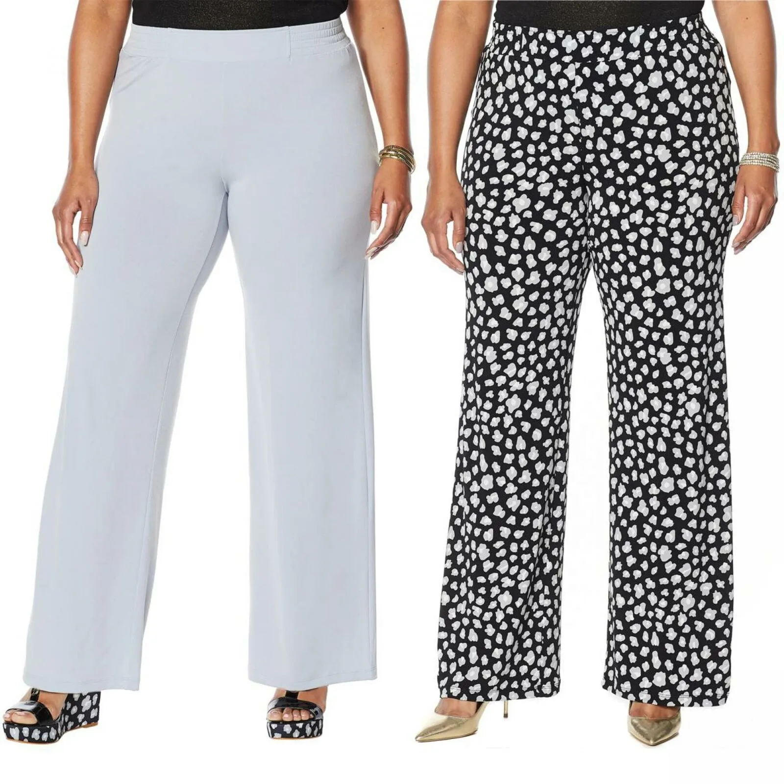 IMAN Women's Plus Size 2 Pack Global Chic Luxury Resort Palazzo Pants