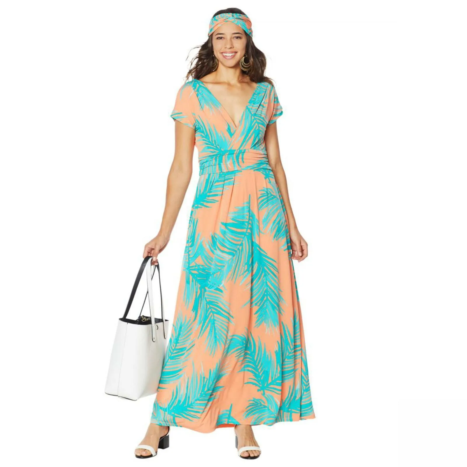 IMAN Women's Tall Boho Chic Maxi Dress With Head Wrap