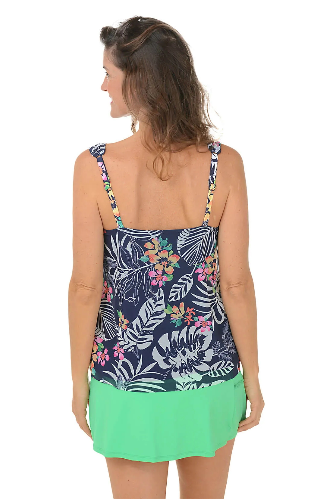 Indigo Jungle Cross-Over Mesh Tankini Top