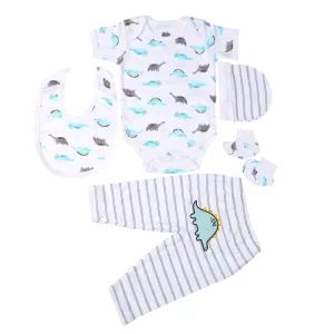 Infant Boys Set 5Pc Dino - B.White | Bachaa Party Baby Clothes Rompers