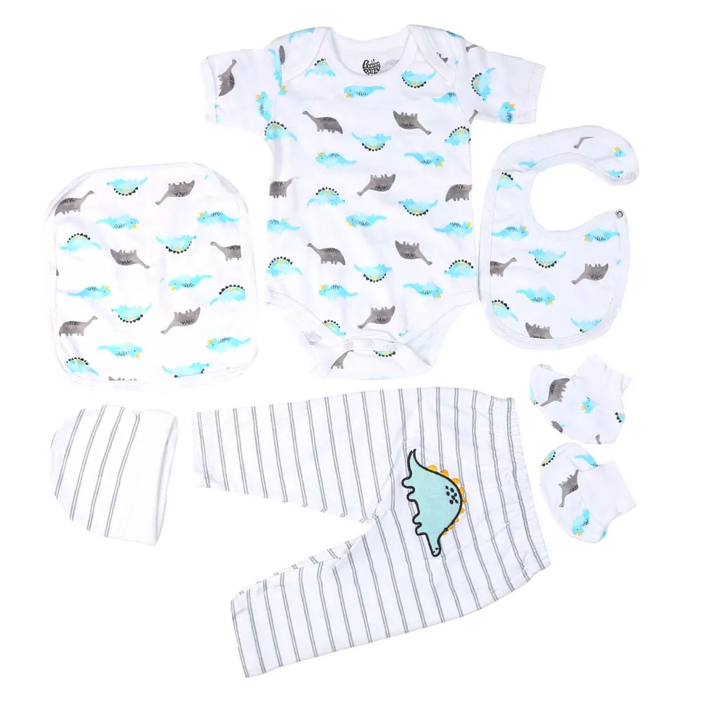 Infant Boys Set 6Pc Dino - B.White | Bachaa Party Baby Clothes Rompers