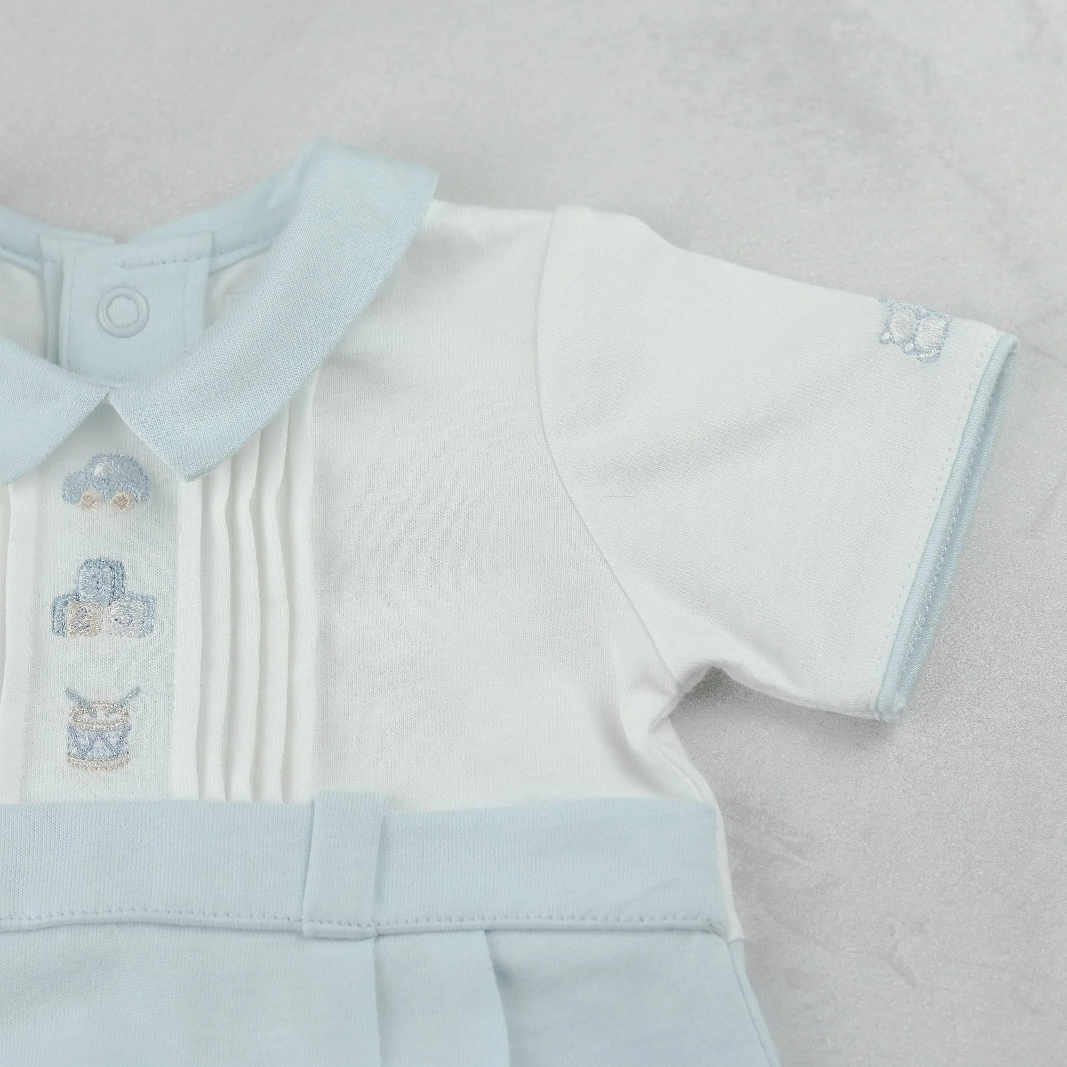 Jarvis Blue Boys Toy Embroidery Romper