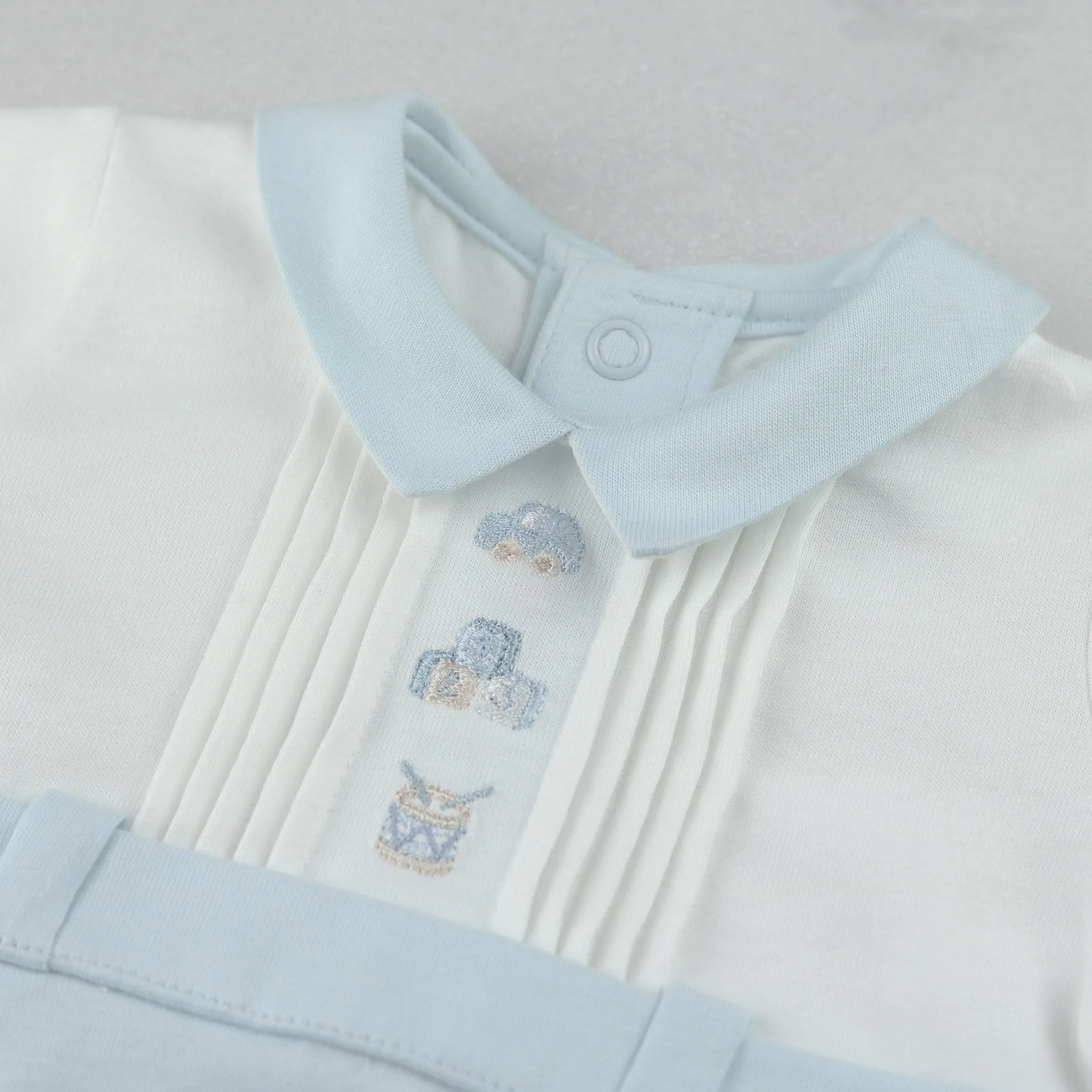 Jarvis Blue Boys Toy Embroidery Romper