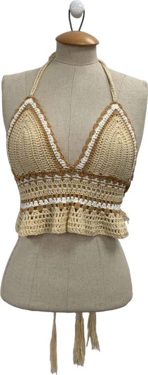 Jewel Boutique Beige & White Crochet Halterneck Top UK S