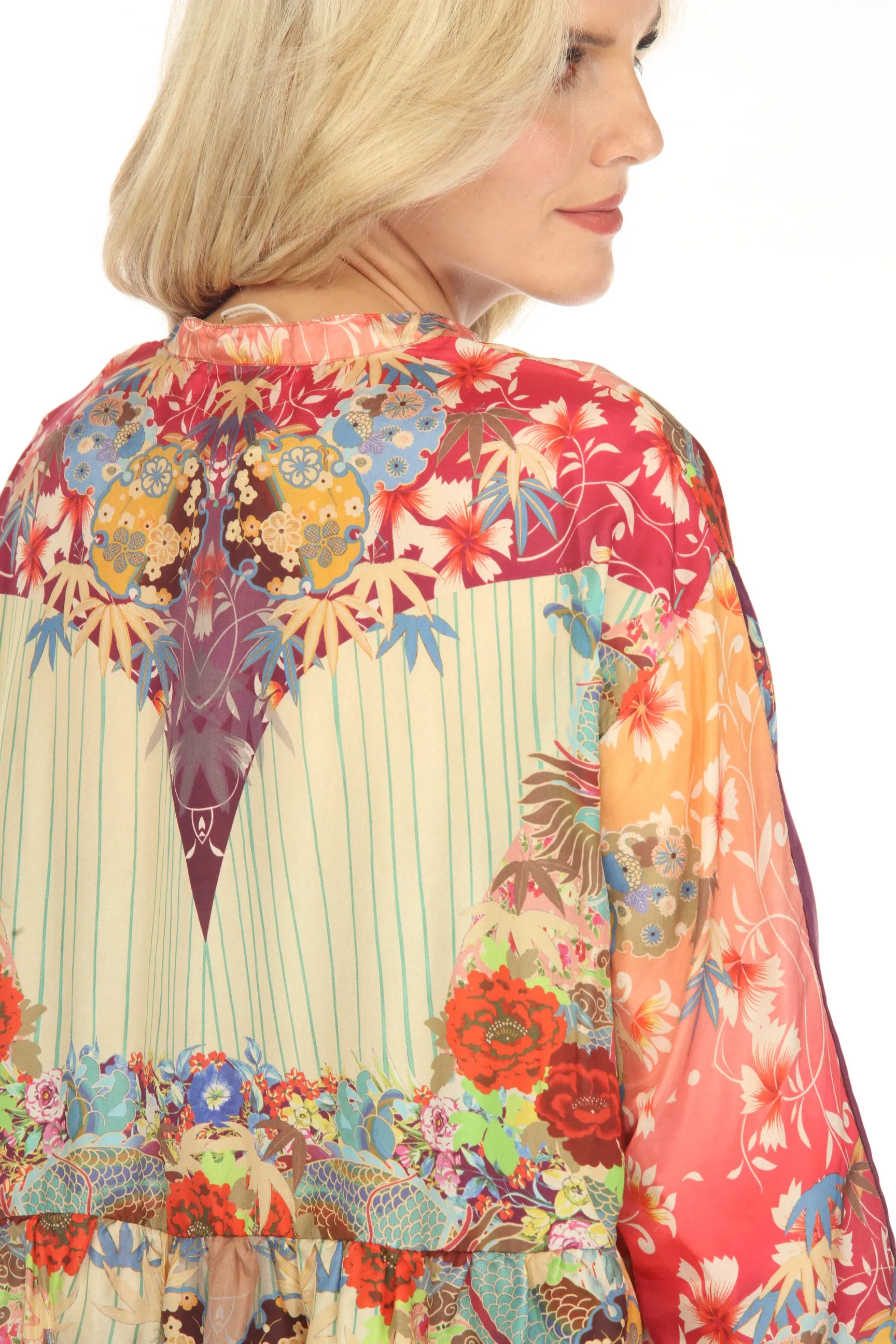 Johnny Was Adalena Derive Silk Floral Long Sleeve Blouse Boho Chic C16023