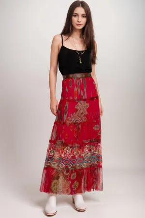 Johnny Was Biya Feather Lark Mesh Tiered Maxi Skirt B71324