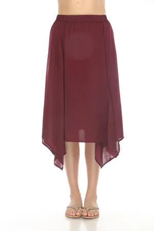 Johnny Was Calme Red Silky Handkerchief Midi Skirt O71005
