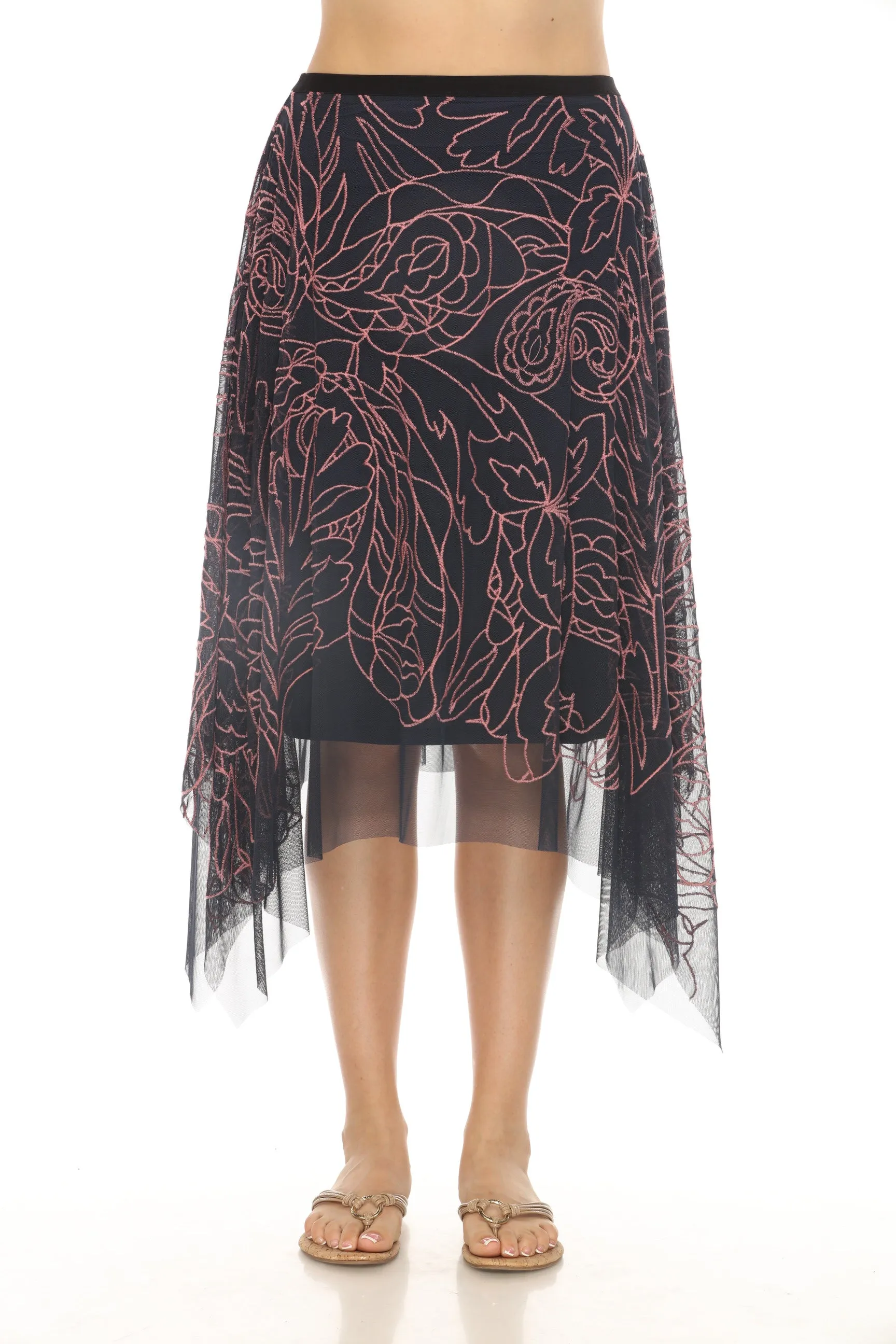 Johnny Was Jade Blue Lulu Sereina Handkerchief Mesh Midi Skirt L77524