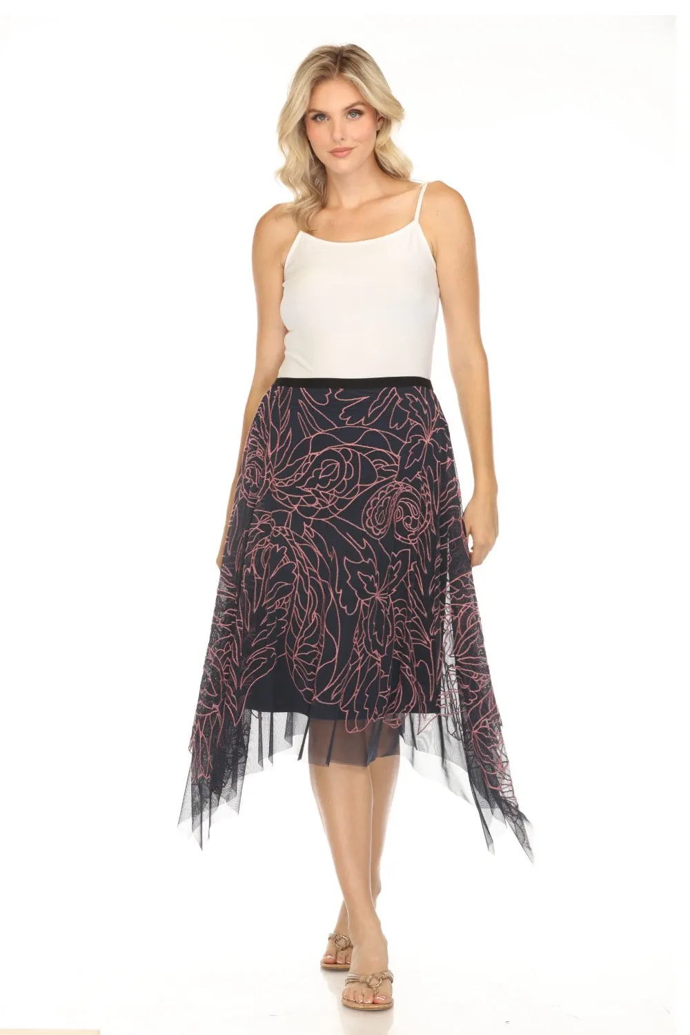 Johnny Was Jade Blue Lulu Sereina Handkerchief Mesh Midi Skirt L77524