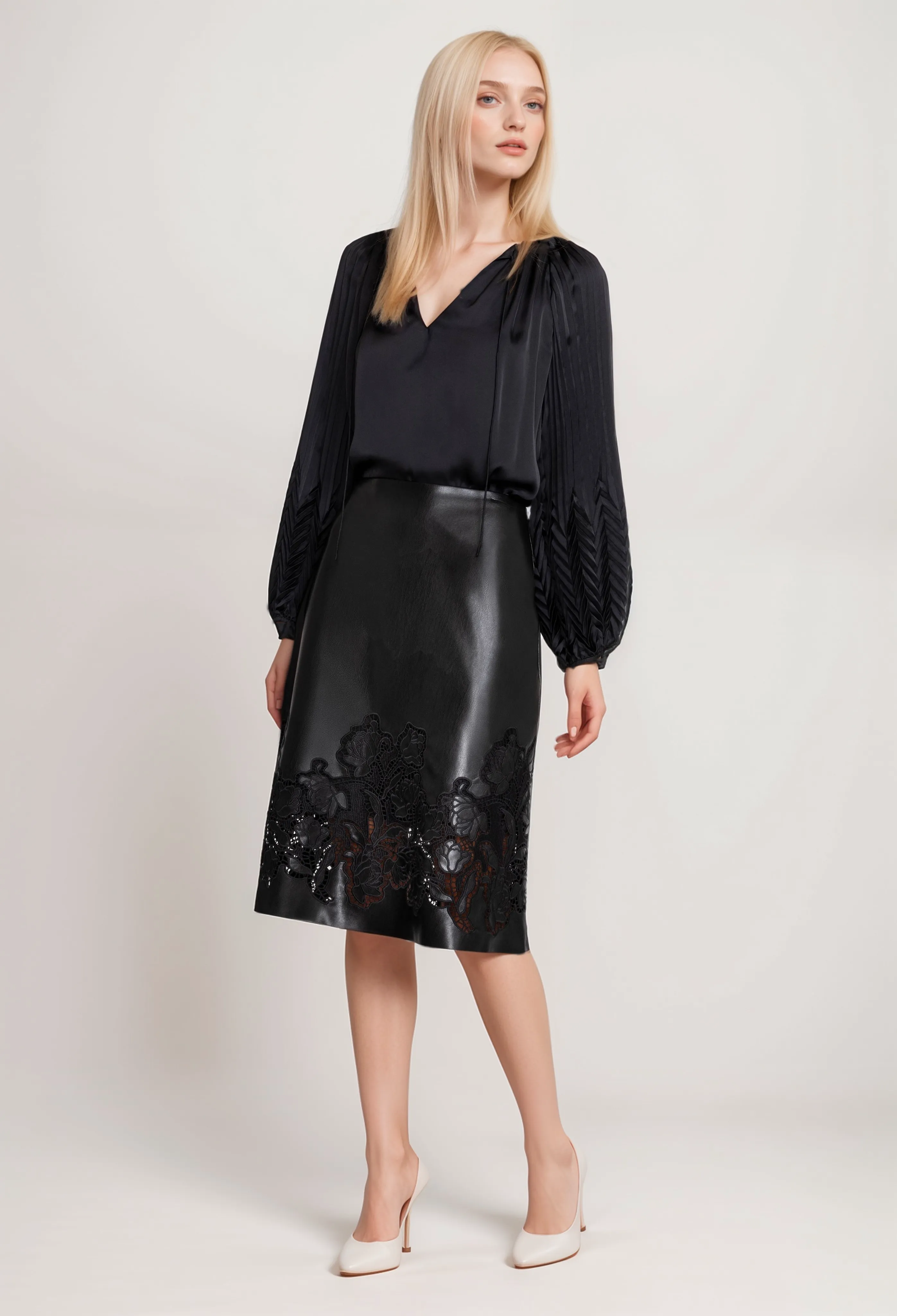 Johnny Was Jade Enid Vegan Leather Midi Skirt L77523-O