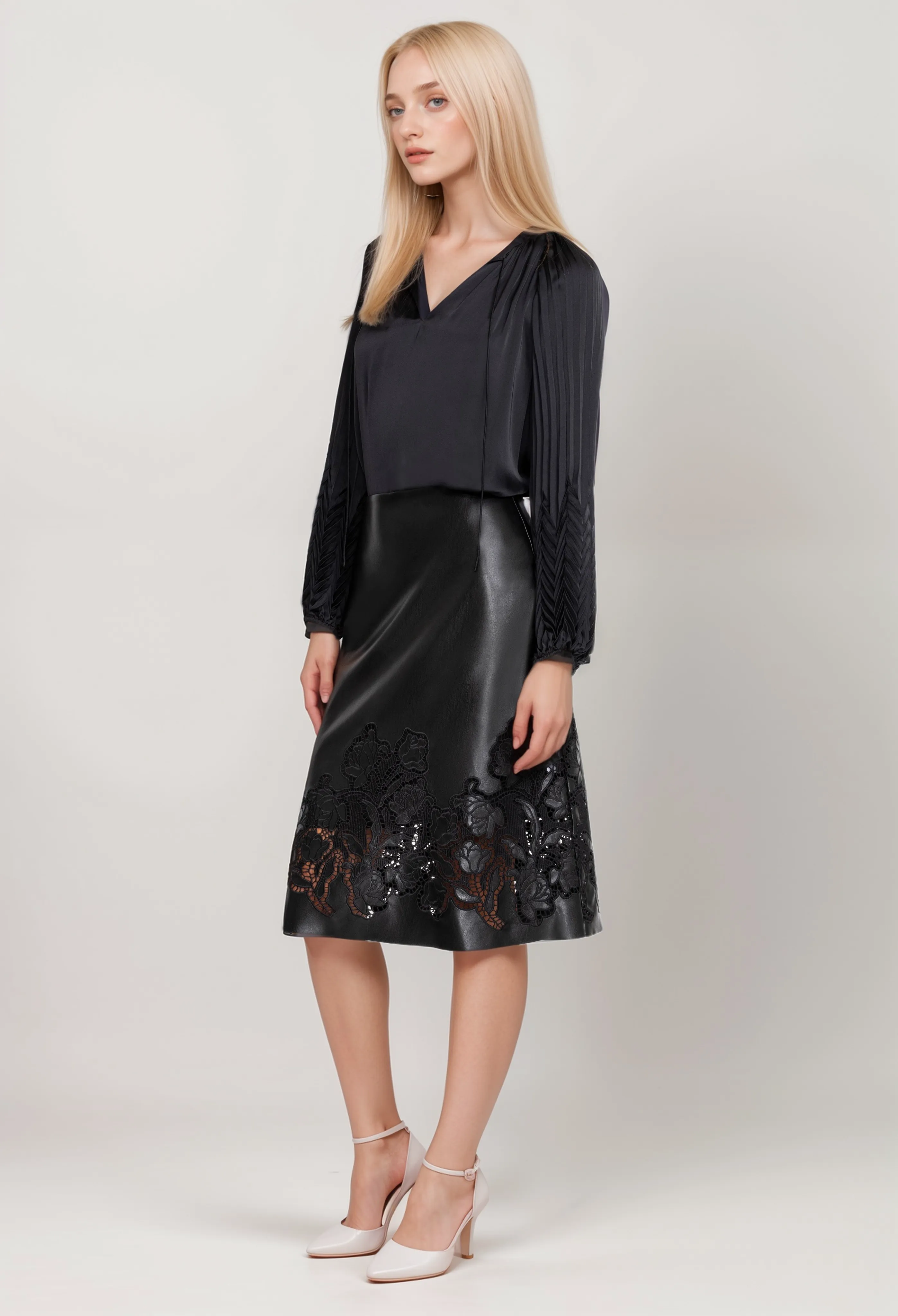 Johnny Was Jade Enid Vegan Leather Midi Skirt L77523-O