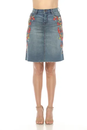 Johnny Was JWLA Indigo Embroidered Denim Jean Skirt Boho Chic JWD1009
