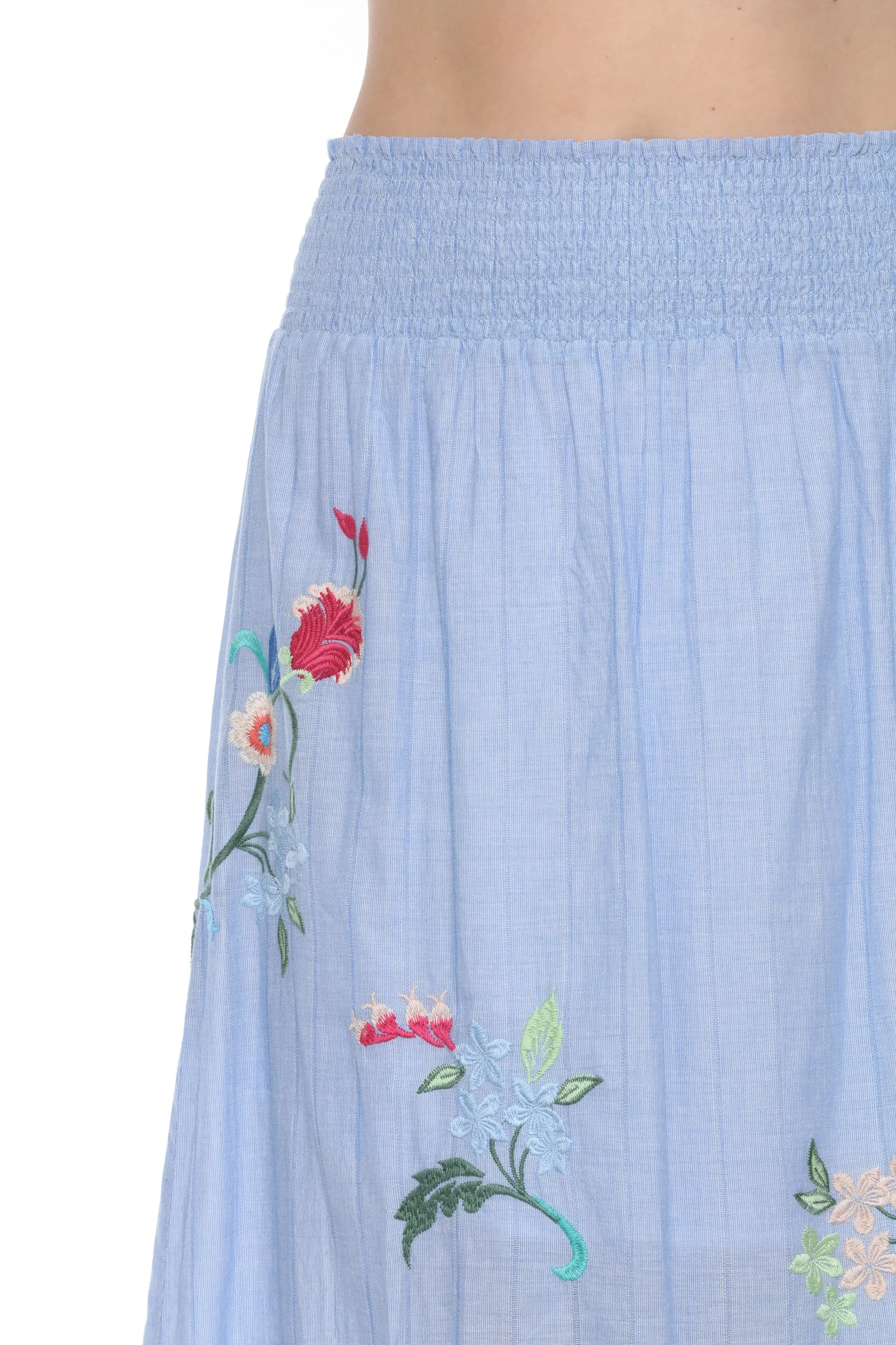 Johnny Was Workshop Blue Smocked Floral Maxi Skirt W71924