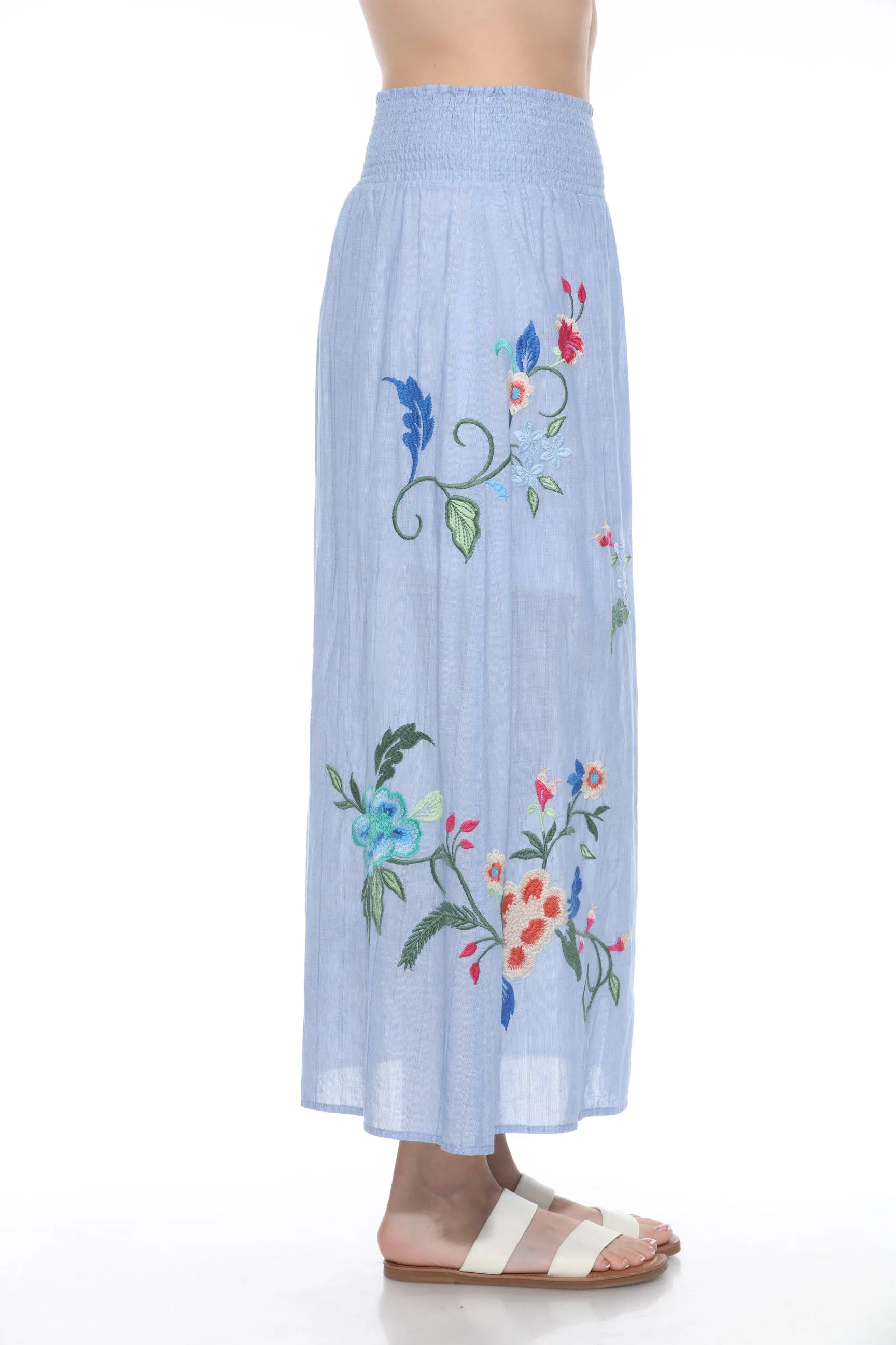 Johnny Was Workshop Blue Smocked Floral Maxi Skirt W71924