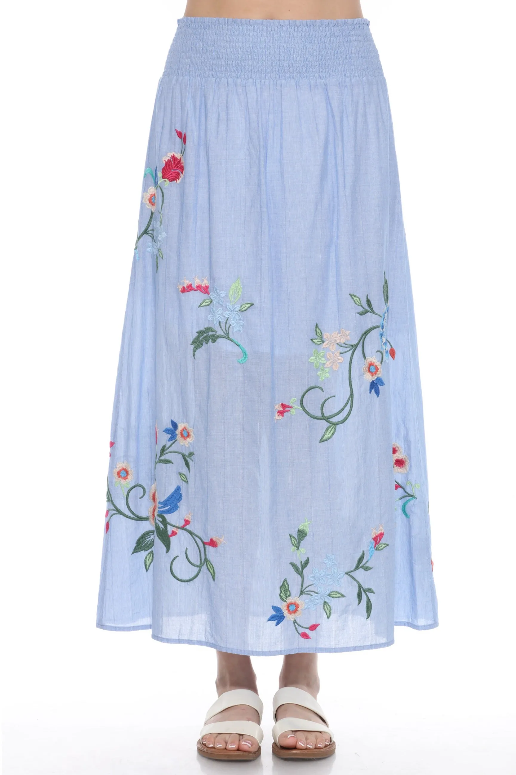 Johnny Was Workshop Blue Smocked Floral Maxi Skirt W71924