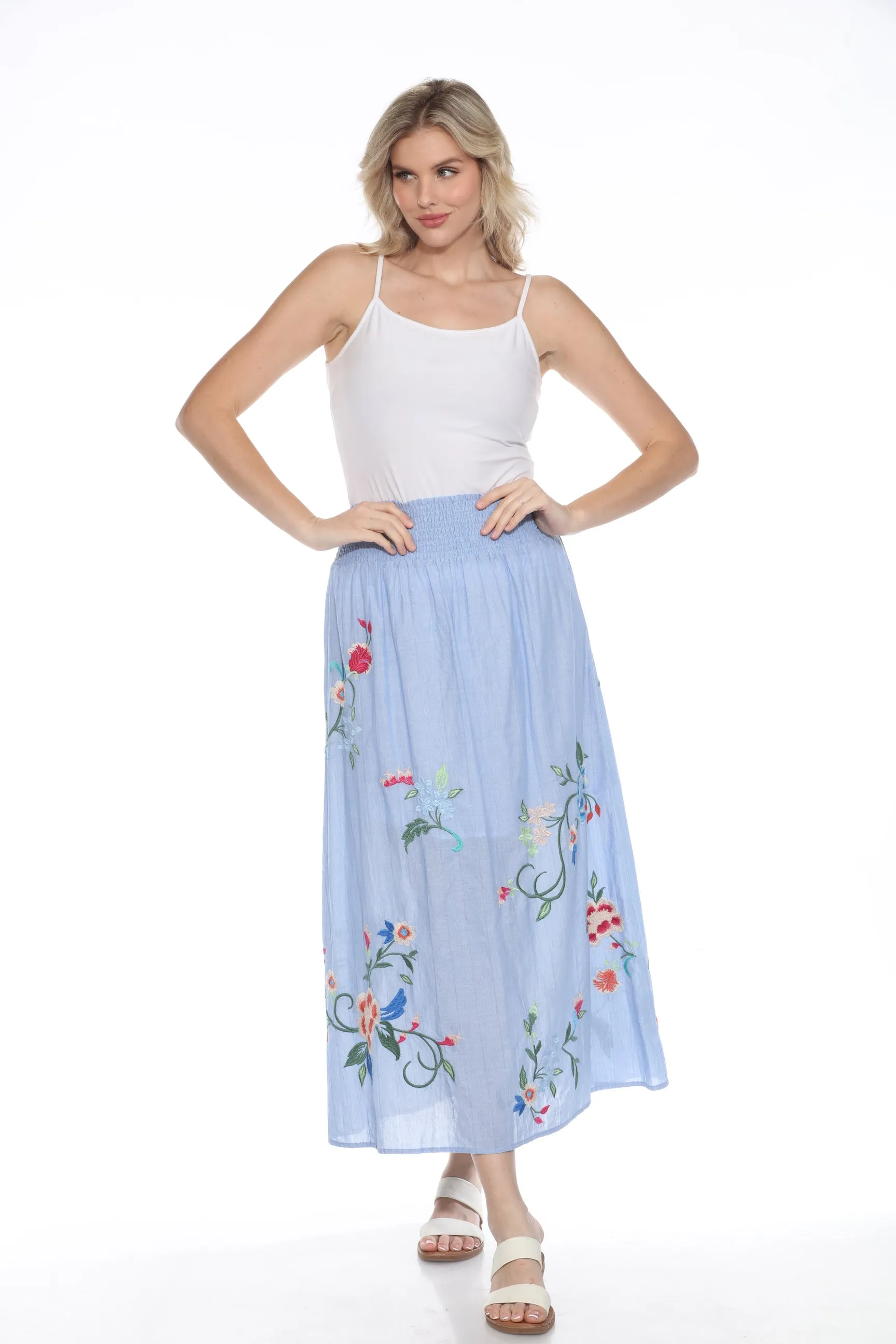 Johnny Was Workshop Blue Smocked Floral Maxi Skirt W71924