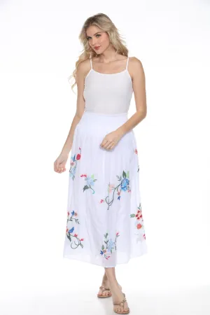 Johnny Was Workshop White Smocked Floral Maxi Skirt W72024