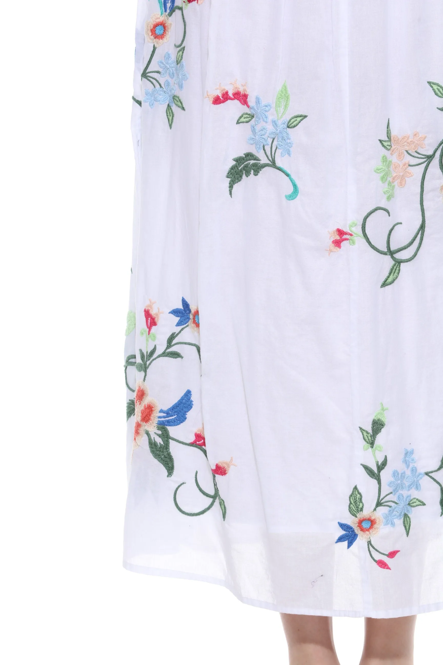 Johnny Was Workshop White Smocked Floral Maxi Skirt W72024