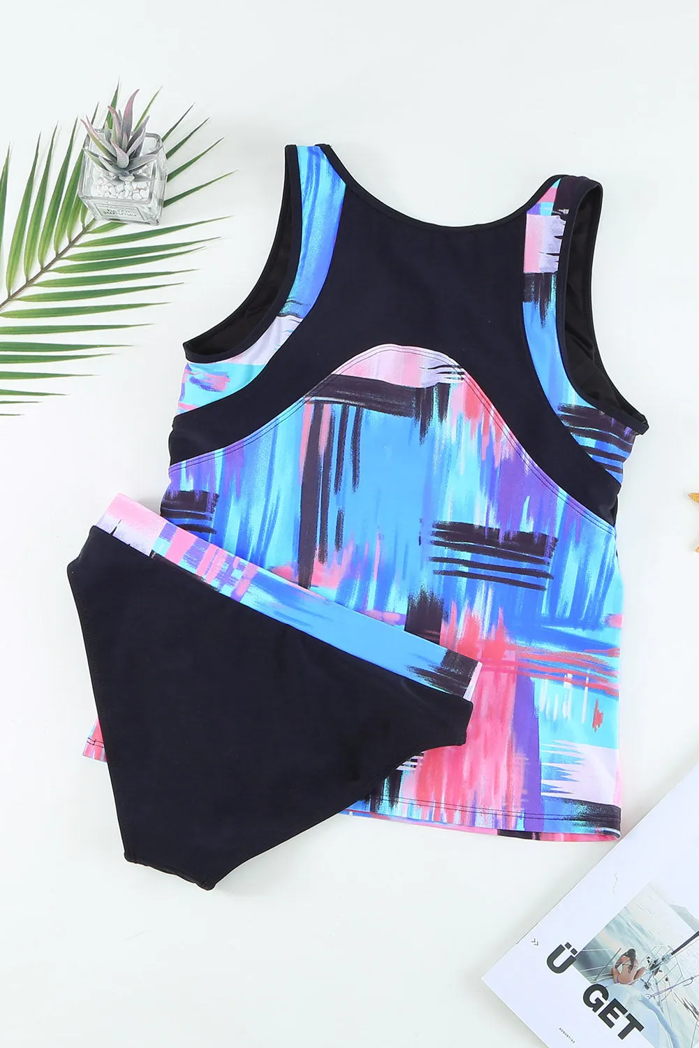 KaleaBoutique Beautiful Abstract Multi-Color 2 Piece Sleeveless Tankini Swimsuit