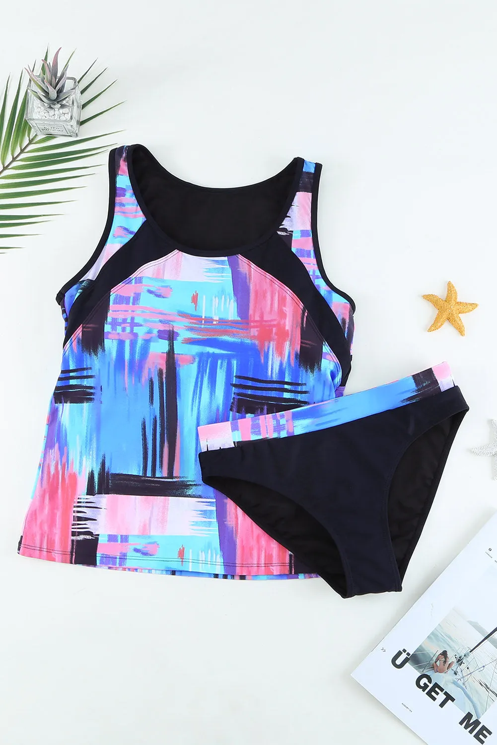 KaleaBoutique Beautiful Abstract Multi-Color 2 Piece Sleeveless Tankini Swimsuit