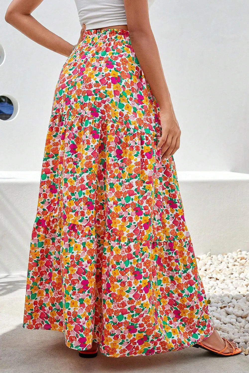 KaleaBoutique Beautiful Boho Floral Print Tiered Long Skirt