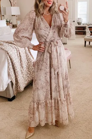 KaleaBoutique Surplice Neck Bubble Sleeve Maxi Dress with Sash