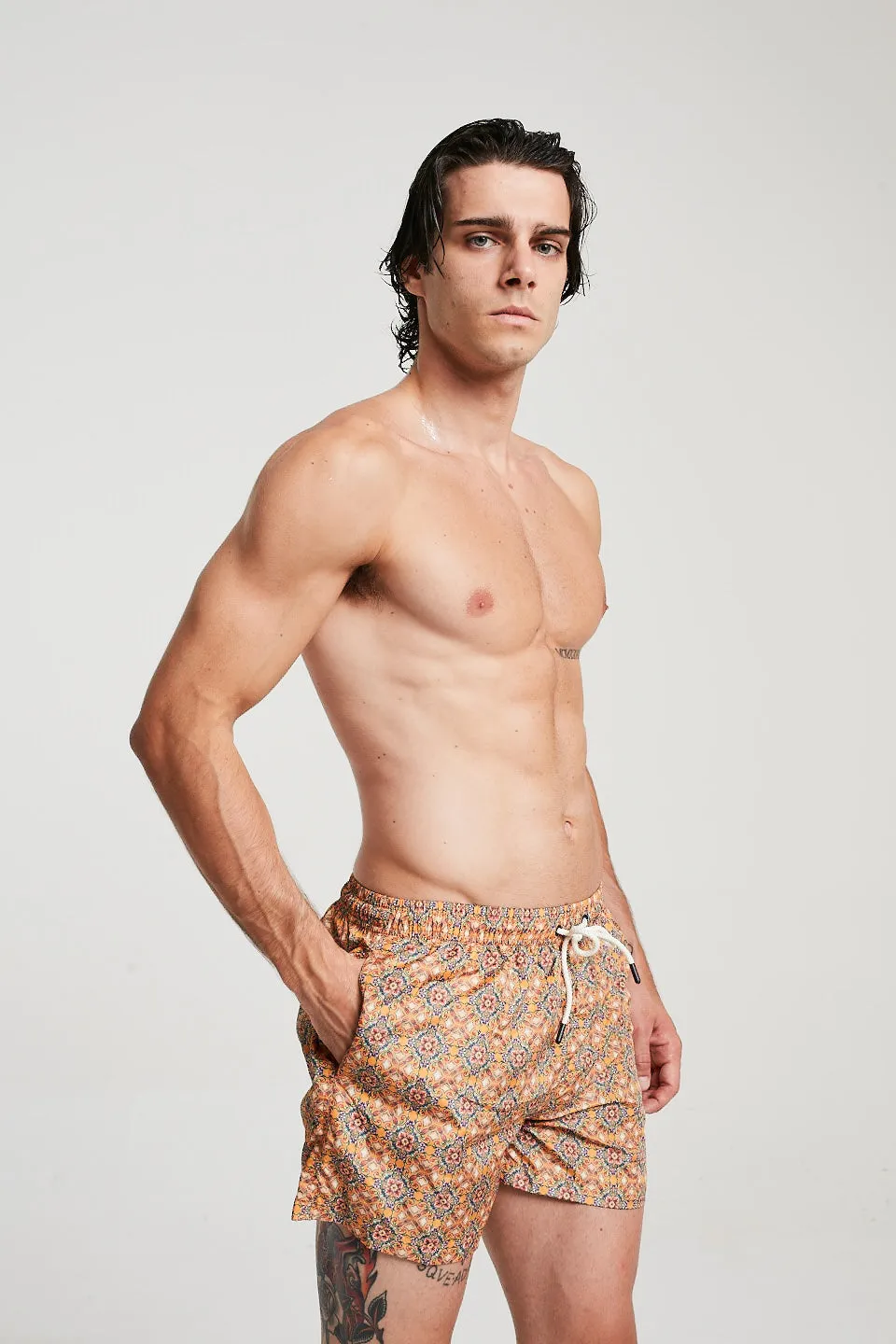 Kaleidoscope Print Swim Shorts In Orange