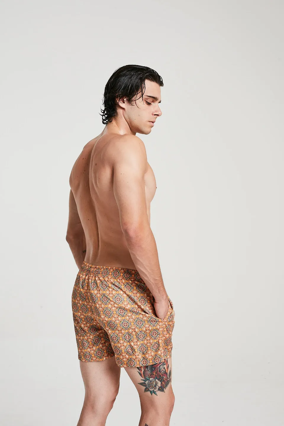 Kaleidoscope Print Swim Shorts In Orange