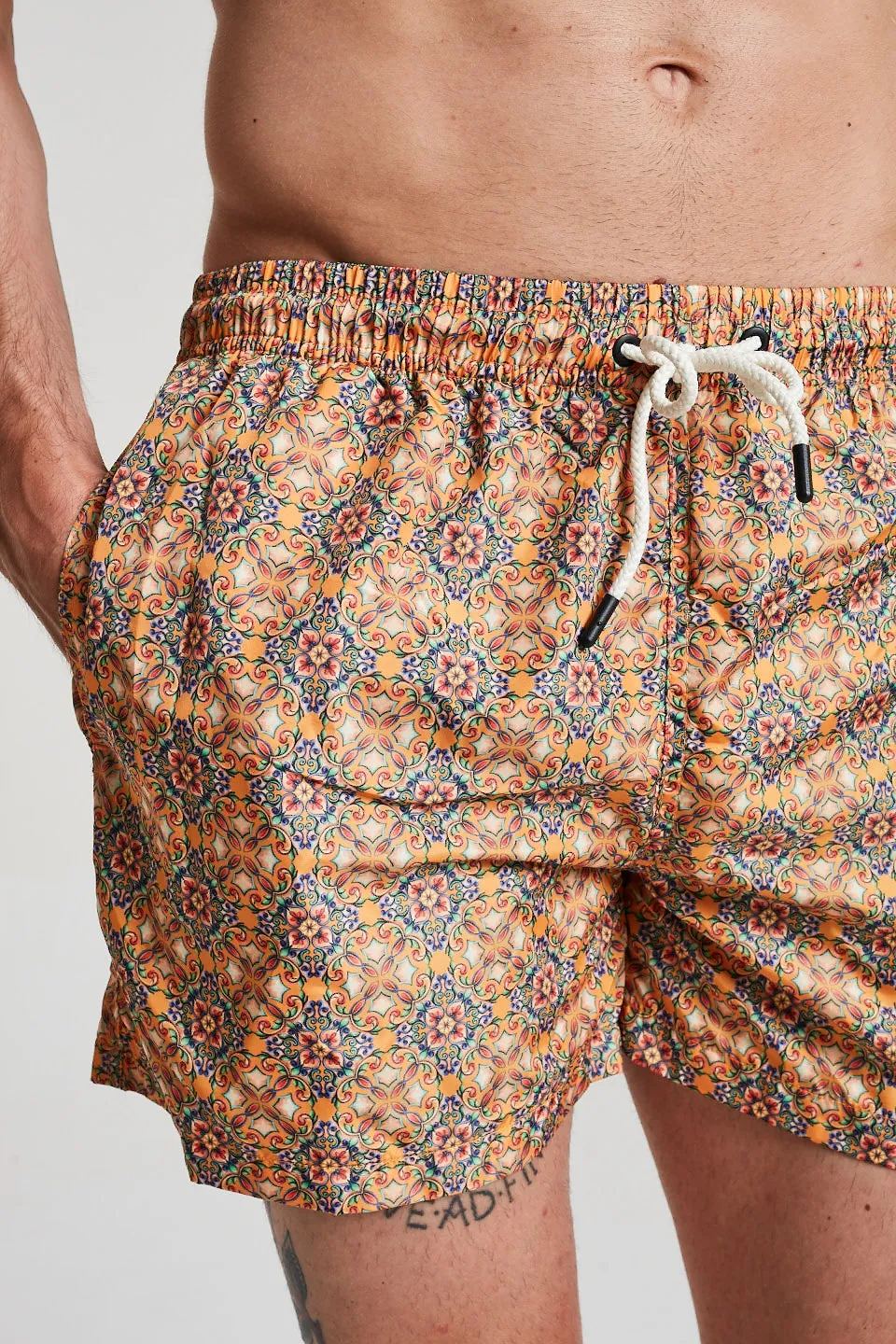 Kaleidoscope Print Swim Shorts In Orange